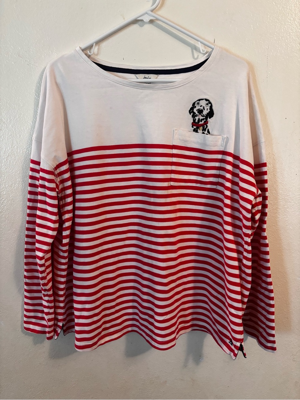 Joules White & Red Striped Long-Sleeve Tee with Dalmatian Patch